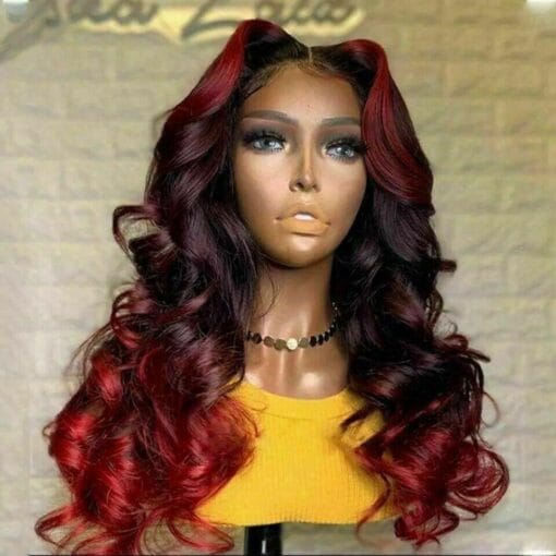 Luxury Ombre Dark Red Burgundy 100% Human Hair Swiss 13X4 MI1611319