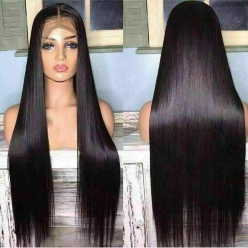 Luxury Remy Jet Black #1 Straight Black 100% Human Hair Swiss 13X4 Lace Front Glueless Wig U Part, 360 Or Full Lace Upgrade Available MI1602516