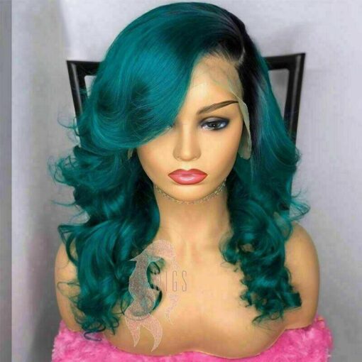 Luxury Remy Ombre Teal Green 100% Human Hair Swiss 13X4 Lace MI1610785