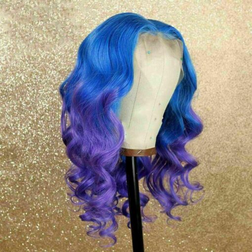 Luxury Royal Blue Purple Ombre Wavy Bright 100% Human Hair Swiss 13X4 Lace Front Wig Colourful U Part, 360 Or Full Lace Upgrade Available MI1610462