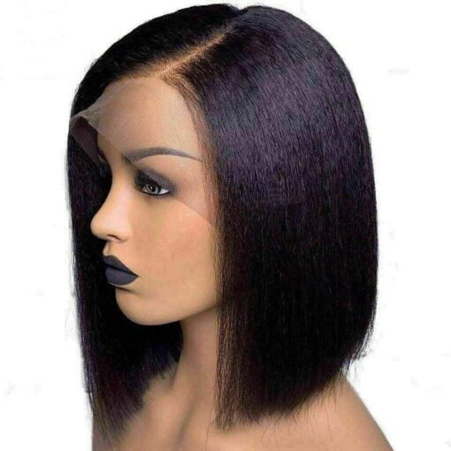 Luxury Yaki Straight Bob #1B Black Remy 100% Human Hair Swiss 13X4 Lace Front Glueless Wig U Part, 360 Or Full Lace Upgrade Available MI1602149