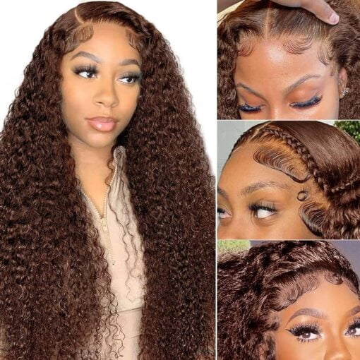 Lzgye 20Inch Chocolate Brown Deep Wave Lace Front Wigs Human Hair #4 Colored Lace Frontal Wig For Women Women 13X4 Hd Lace Curly Wave Wig Human Hair Pre MI1605395