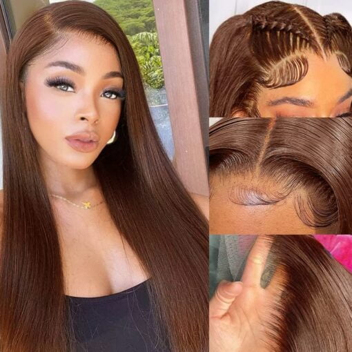 Lzgye Brown Straight Lace Frontal Wigs Human Hair Algeria MI1610861