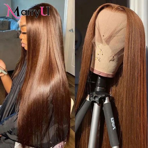 Marryu Chocolate Brown Hd Lace Frontal Wig Malaysia Straight Human Hair Wigs Colored Human Hair Wig 13X4 Lace Frontal Wig MI1602505