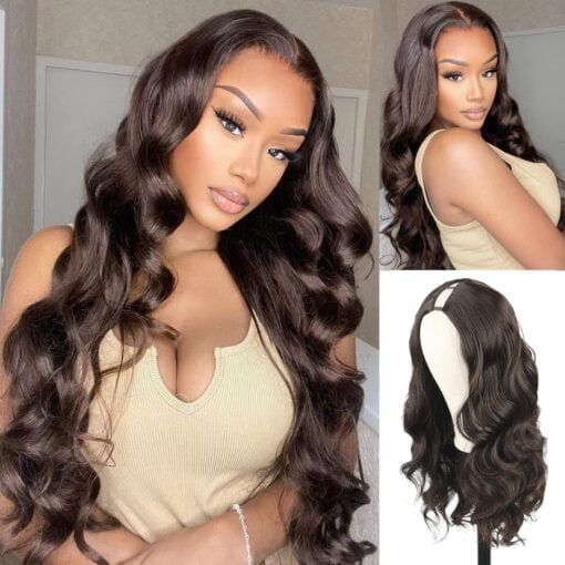 Matthia V Part Wig Body Wave Wigs Brown Synthetic Wig Glueless Half Wigs For Women Black Women, 24 Inch V Part Wig No Leave Out V Shape Wig Clip In Thin MI1606026