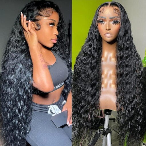 Maxine 34 Inch 13X4 Hd Water Wave Lace Front Wigs Human Hair Wigs For Women Women 180% Density Transparent Lace Frontal Wigs Human Hair Pre Plucked With MI1603816