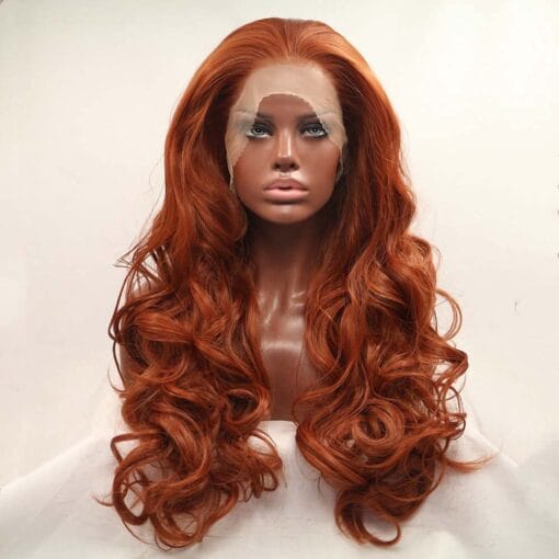 Melody Wig Long Ash Copper Red Wig Wavy Synthetic Lace Front Wig Heat Resistant Fiber Natural Hairline Little Mermaid Red Hair MI1611158