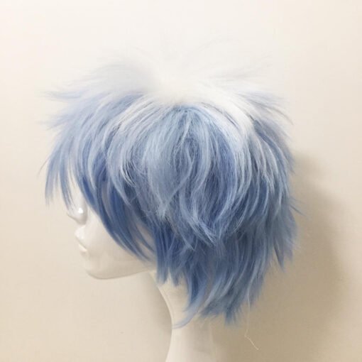 Men Blue White Two Tone Short Straight Fringe Bangs Cosplay MI1610305