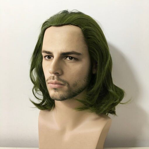 Men Green Medium Length Curly Slick Back Style Cosplay Wig MI1605342