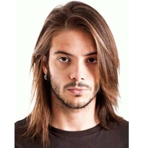 Men Long Full Wigs Male Brown Straight Hair Wig MI1602599