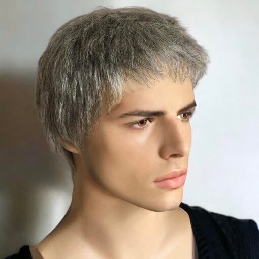 Men Silver Gray Salt & Pepper 10% Black White Human Hair MI1611417