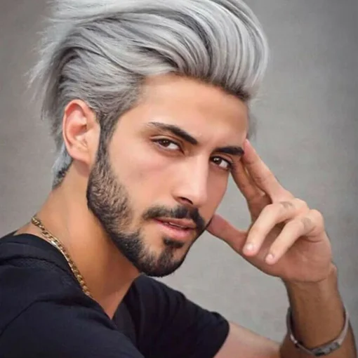 Men Silver Grey Short Wig Synthetic Natural Hair Toupee MI1611845