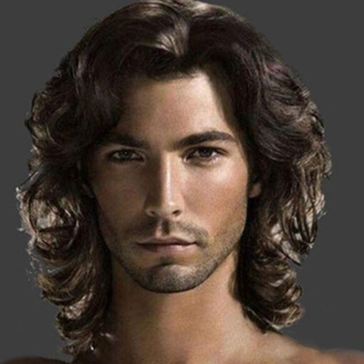 Men Wigs Dark Brown Long Curly Waves For Women Man Heat Resistant Synthetic Hair New MI1602598