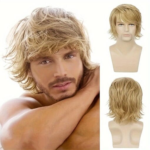 Men'S Blonde Wig Short Fluffy Wig Ash Blonde Male Wig Heat MI1611894