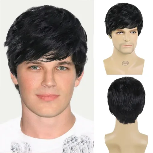 Men'S Short Hair Black Wig Natural Dark Wigs For Women Guys MI1611396