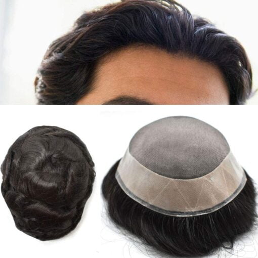 Men'S Toupee Poly Coating Human Hair Wigs Durable Hairpieces MI1602661