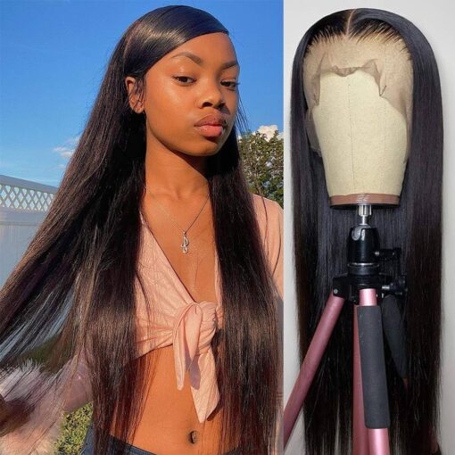 Mengkai 28 Inch Straight Lace Front Wigs Human Hair Glueless Lace Front Wigs Human Hair Pre Plucked With Baby Hair 13X4 Straight Lace Frontal Wigs MI1605259