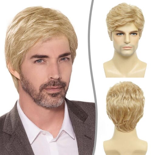 Mens Blonde Wigs Natural Fluffy Layered Synthetic Hair Daily MI1611543