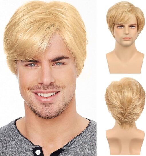 Mens Blonde Wigs Short Curly Layered Cosplay Costume Party Wigs For Women Male Guy(Blonde) MI1610707