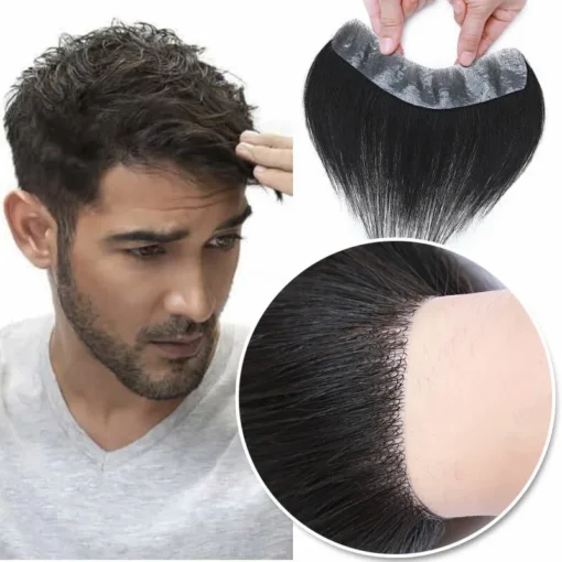 Mens Hair Replacement System Wig Thin Skin Pu Base Toupee 100% Human Hair Piece MI1602651