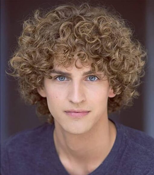 Mens Light Brown Curly Wig Short Fluffy Brown Rocker Wigs Synthetic Halloween Cosplay Costume Hair Wigs For Women Male Guys (Light Brwon) MI1610602