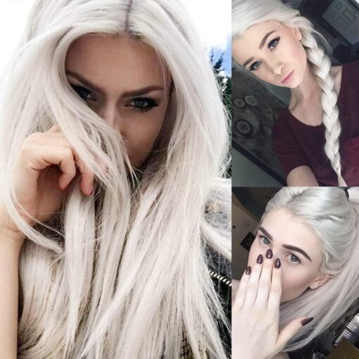 Missyvan White Hair Color Lace Front Wig Long Straight Hair MI1604017