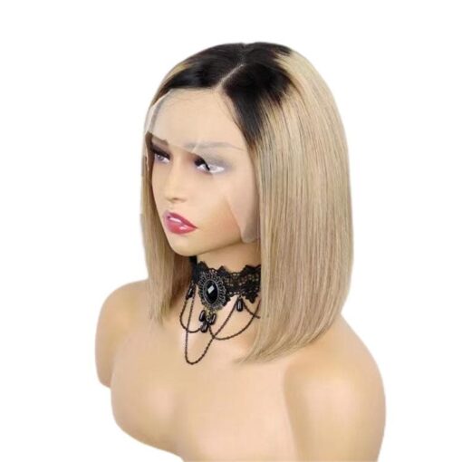 Money Piece Short Bob Wigs Human Hair 13X4 Lace Front MI1605309