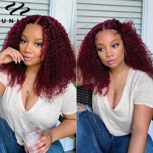 Mongolian 99J Burgundy Red Curly Lace Closure Human Hair MI1610520