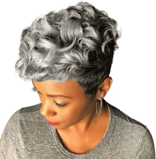 Moonshow Grey Pixie Cut Wig Short Grey Wigs For Women Black Women Pixie Cut Wig With Bangs Short Pixie Wig For Women Blcak Women Fluffy Pixie Curly Wig Natural MI1610470