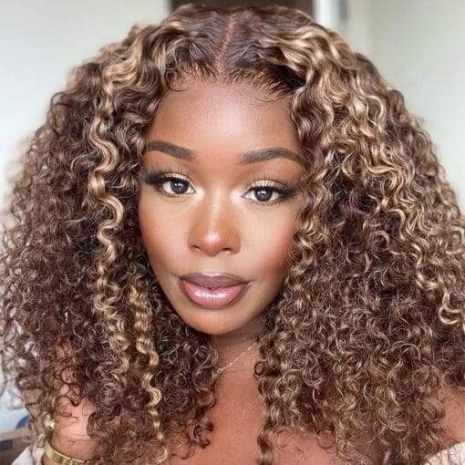 Nadula Honey Blonde Curly 13X4 Lace Front Wigs Human Hair MI1611724