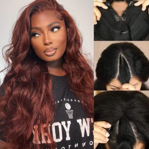 Nadula Reddish Brown V Part Wig Body Wave Human Hair Nepal MI1611326