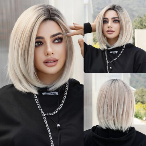 Namm Short Ombre Blonde Bob Wig For Women Women Daily Party Natural Synthetic Lavender Side Parting Wig Heat Resistant Straight Wigs MI1610355