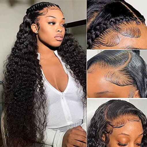 Nantliy 13X4 Lace Front Wigs Human Hair Pre Plucked Brazilian Wet And Wavy Human Hair Wigs For Women Black Women Glueless Curly Lace Frontal Wigs Human Hair MI1602197