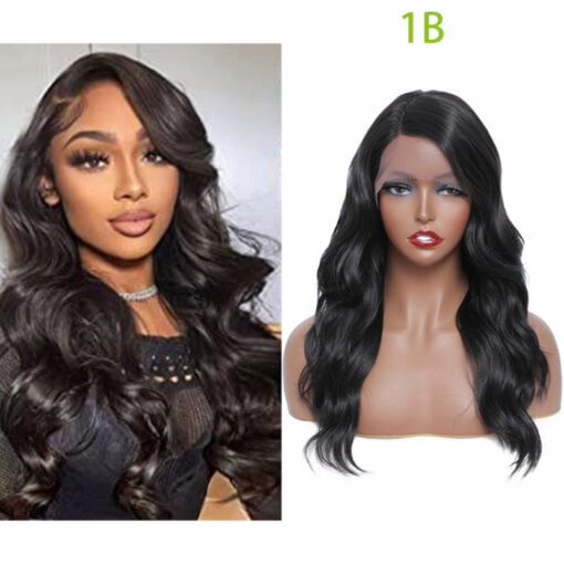 Natural Black Medium Length Wavy Daily Hairstyles L Part Lace Wigs Black Women MI1610671