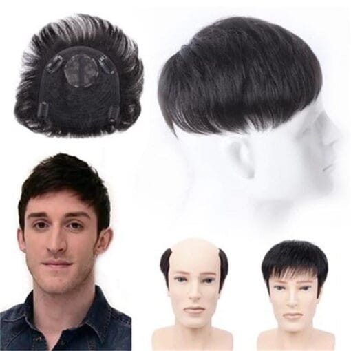 Natural Black Short Men Wig Real Human Hair Toupee Clip For Women MI1611583