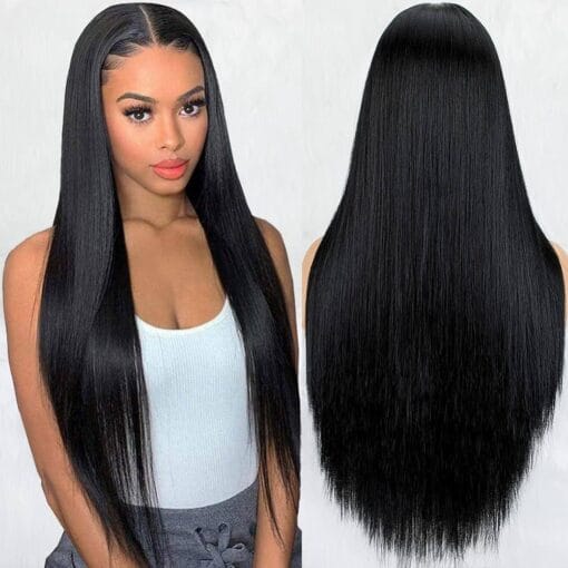 Natural Black Wig For Women Women Long Straight Wigs Middle Parting Lace Front Wig Silky Soft Smooth Remy Hair Heat Resistant Fiber Synthetic Wig Fashion MI1611746