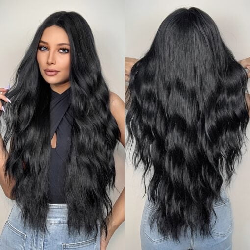 Natural Body Wave Long Black Wig Women Synthetic Hair Curly MI1606024