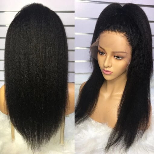 Natural Brazilian V Part Kinky Wig Yaki Edges Curly 13X4 MI1604286