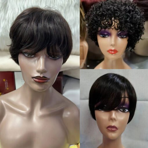 Natural Color Pixie Cut Wig Short Bob Wig Cheap Human Hair MI1602582