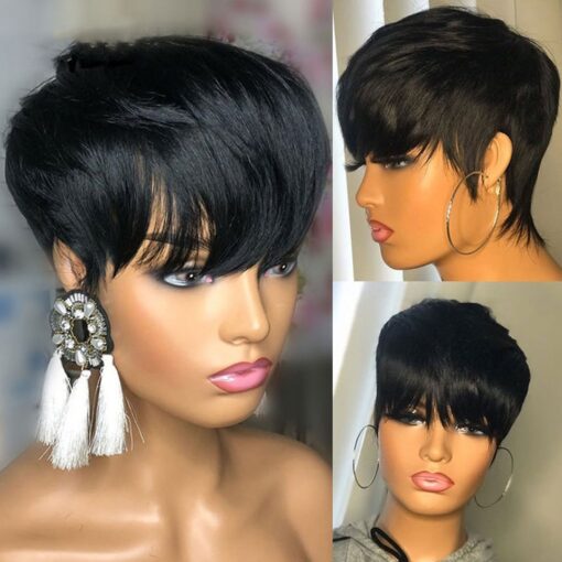 Natural Color Short Bob Straight Human Wigs With Bangs MI1606294