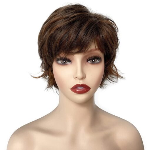 Natural Dark Brown Wigs For Women Women Soft Pixie Cuts Synthetic MI1610817