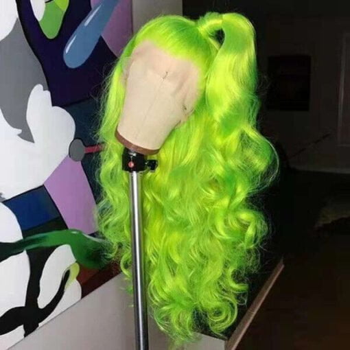 Neon Green Wig, Lime Green Lace Front Wigs Long Curly Wig MI1610779