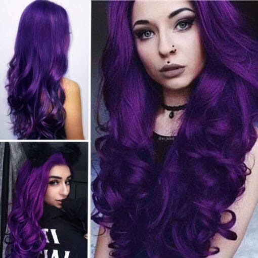 New Fashion Purple Big Wave Long Wig Natural Loose Curly Hair Wig Party Wig Beautiful Wig For Women Women Halloween Cosplay Costume MI1611227