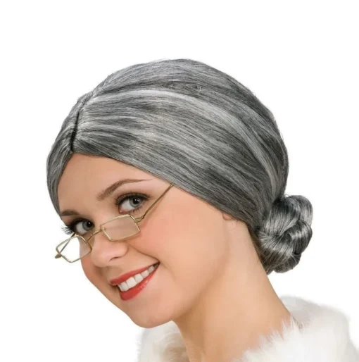 New Old Lady Grey Gray Wig Bun Costume Accessory Prop Mrs MI1611083