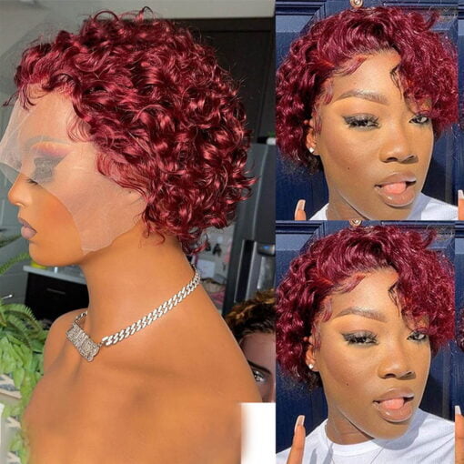 Niuredltd Women Red Brazilian Short Wavy Curly Parting High Temperature Fiber Wig Hair MI1610248