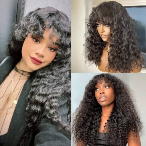 No Lace Deep Curly Human Hair Wig With Bangs MI1602039