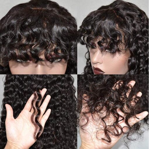 Non Lace Front Wigs For Women Black Women Jerry Curly Human Hair Wigs With Bangs 20 Inch Brazilian Remy Hair Deep Curly Wig Cheap MI1604243