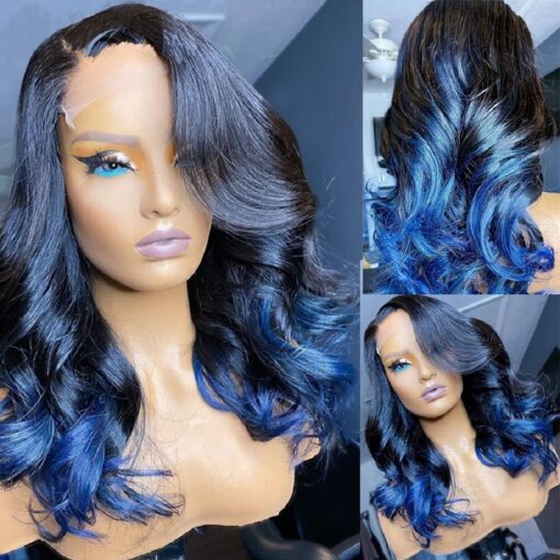 Ombre #1B Blue Colored Loose Wave Lace Front MI1610450