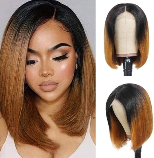 Ombre 1B30 Brown Two Tone 13X4 Hd Bob Wig Human Hair 10A Grade Straight Bob Wig Lace Front Human Hair For Women Black Women Short Bob Lace Front Pre Plucked MI1611701