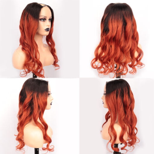 Ombre 2*4 Middle U Part Wig Body Wave Human Hair Wigs Orange Peruvian Hair Glueless Full Machine Wigs For Women Women Natural Color MI1611322